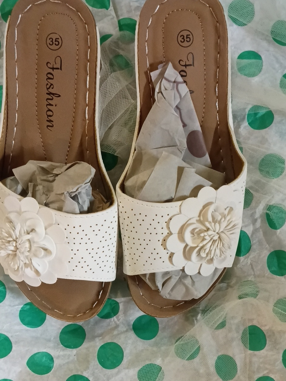 White Floral Slide Sandals for Women